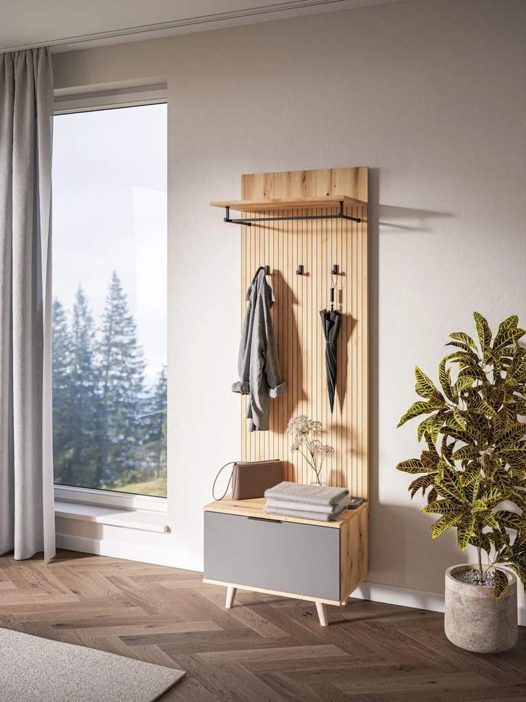 Predsieňová stena Nordic 65 cm dub Evoke/grafit