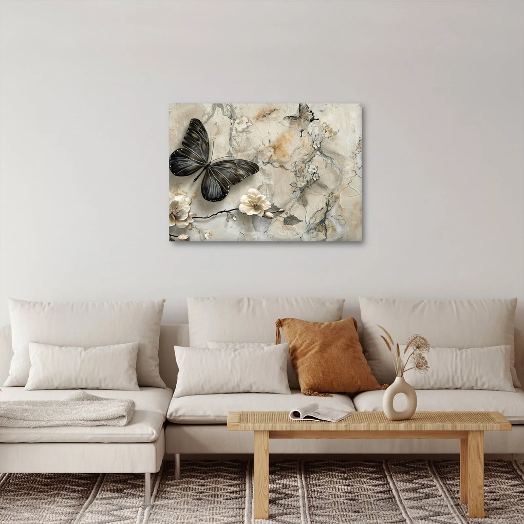 Obraz - Mramorové pozadie s motýľmi (70x50 cm)