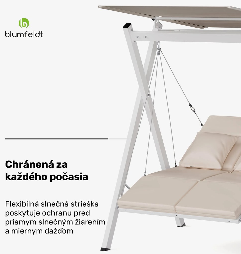 Blumfeldt FlexiSwing hollywoodska hojdačka 2-miestna Nastaviteľné operadlo + slnečná strieška, odolná voči poveternostným vplyvom