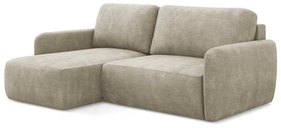 Béžová ženilková rozkladacia/s úložným priestorom rohová pohovka (ľavý roh/s leňoškou) Lilo – Makamii