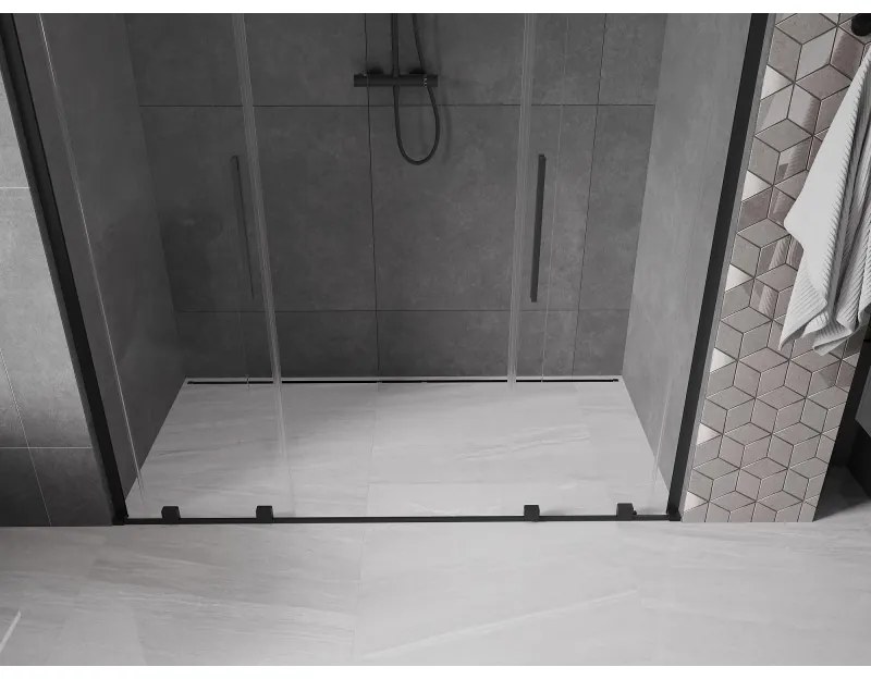 Mexen Velar L Duo, posuvné sprchové dvere do otvoru 170 cm, 8mm číre sklo, čierna matná, 871-170-003-02-70