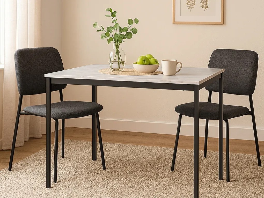 AKCIA Čierny jedálenský stôl RAMOD 100x60 cm, biely mramorový dekor II. akosť