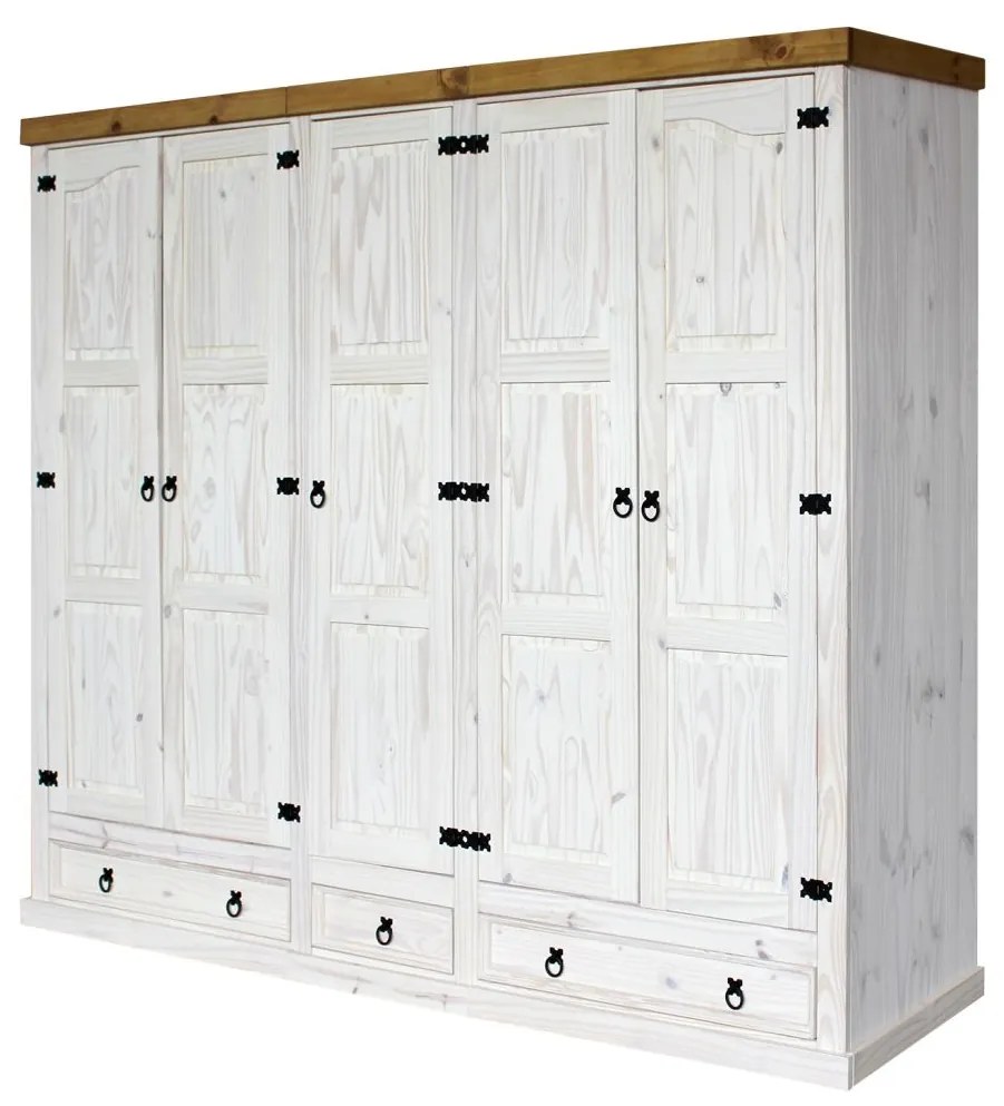IDEA nábytok Skriňa 5-dverová CORONA biely vosk