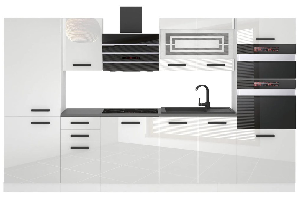 Kuchynská linka Belini Premium Full Version 300 cm biely lesk s pracovnou doskou MILA