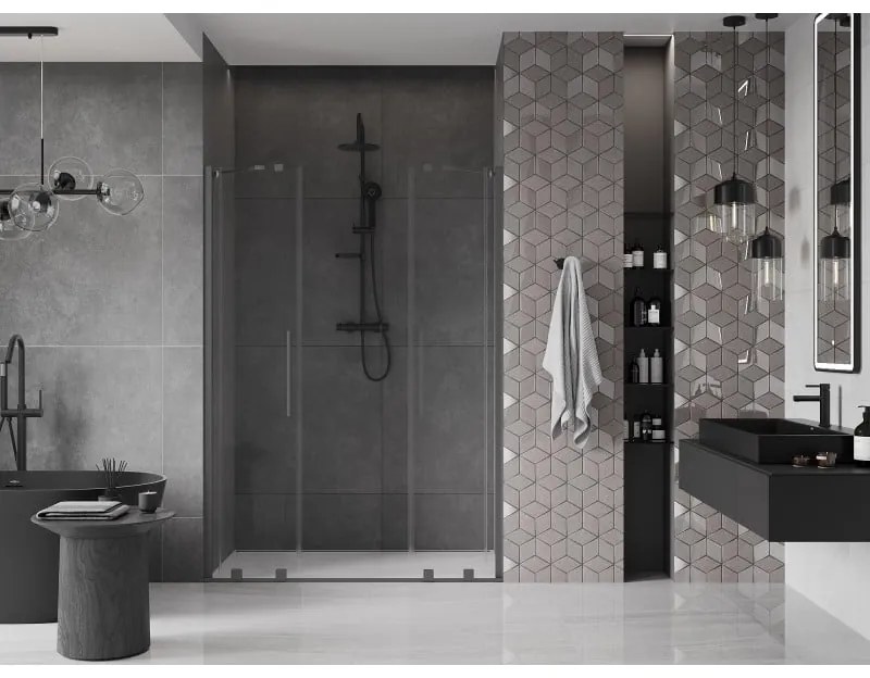 Mexen Velar Duo, posuvné sprchové dvere do otvoru 140 cm, 8mm číre sklo, brúsený grafit, 871-140-000-02-95