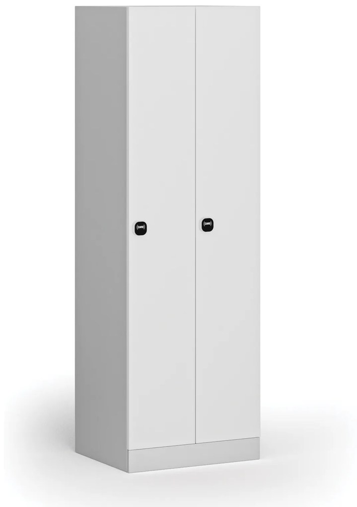 Kovová šatníková skrinka, 2-dverová, 1850 x 600 x 500 mm, zámok s čítačkou RFID kariet, laminované dvere, biela