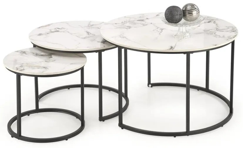 Sada 3 ks konferenčných stolíkov COMORO, biela/čierna