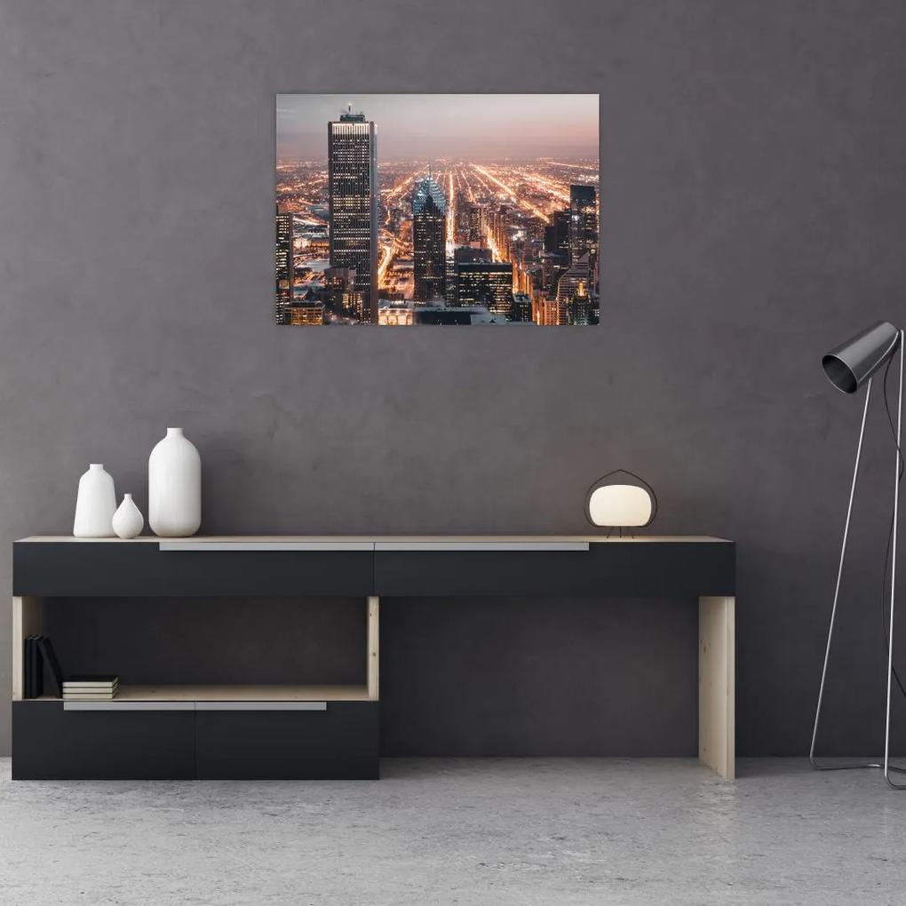 Sklenený obraz svietiacej metropoly (70x50 cm)