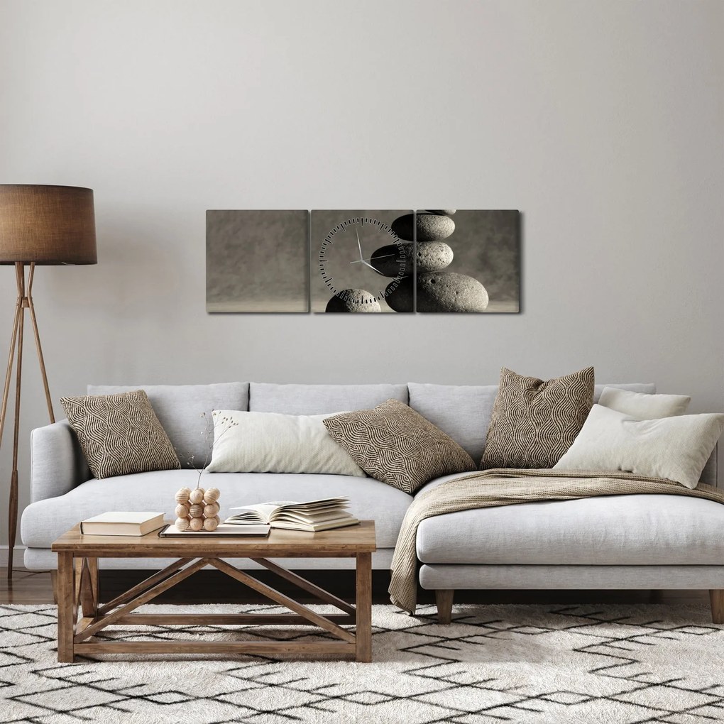 Obraz - Šedé kamene (s hodinami) (90x30 cm)