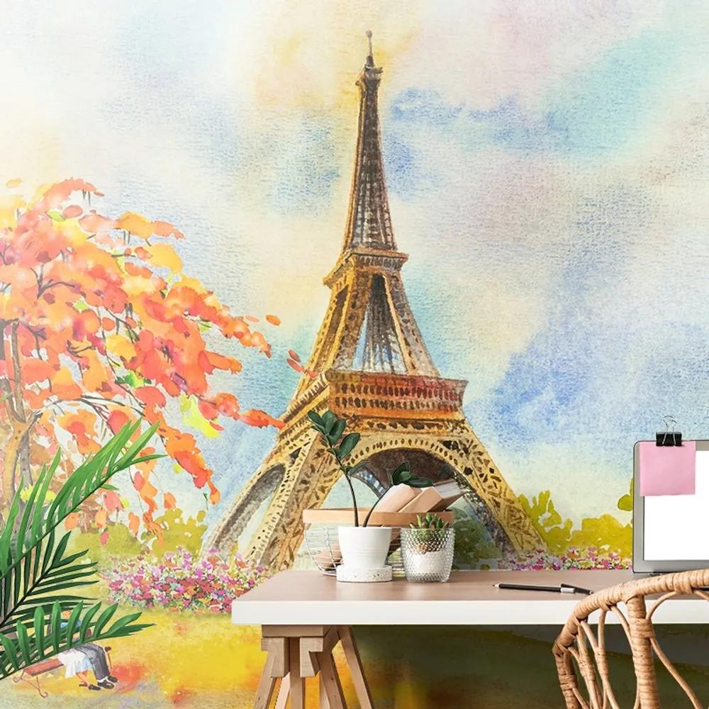 Samolepiaca tapeta Eiffelova veža v pastelových farbách - 150x100