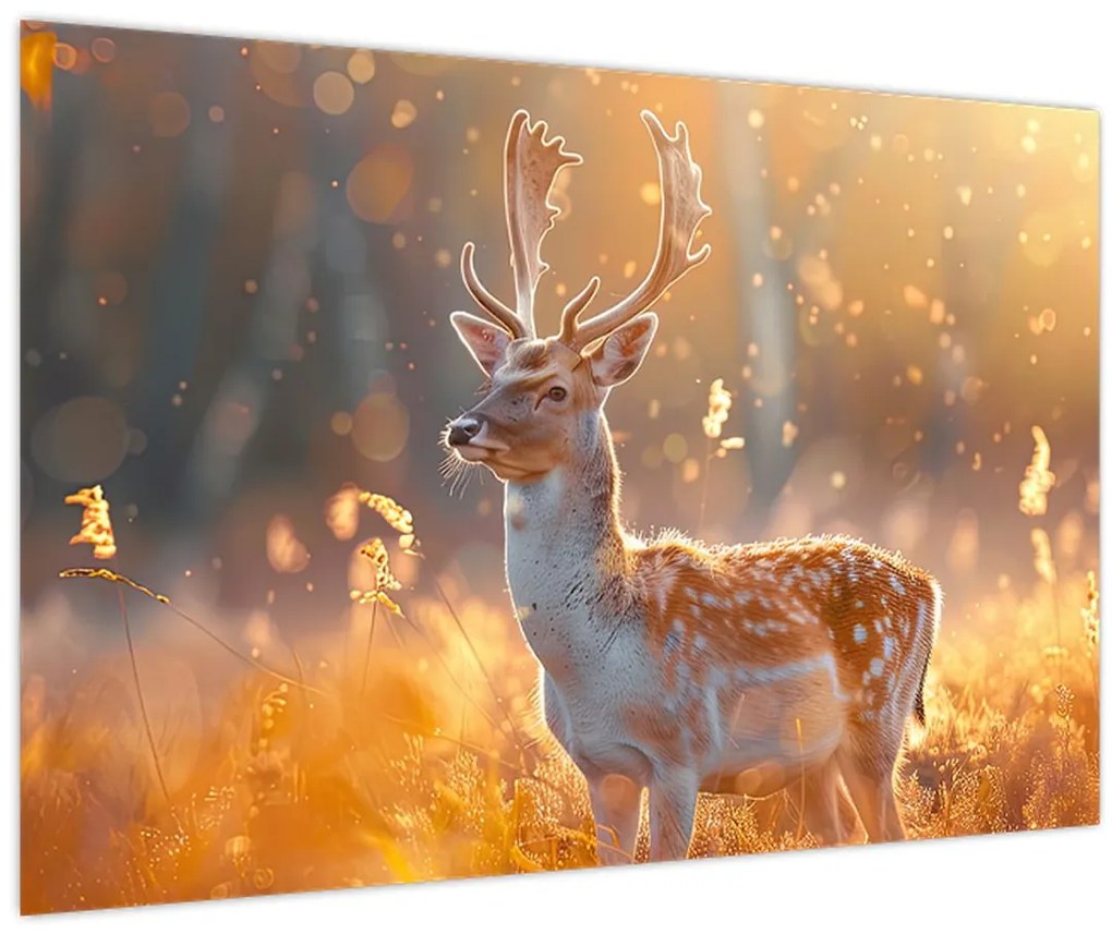 Obraz - Jeleň v poli (90x60 cm)