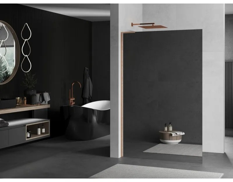 Mexen Kioto L, sprchová zástena Walk-In 120 x 200 cm, 8mm sklo vzor zrkadlo, medený matný profil, 800-120-103-65-50