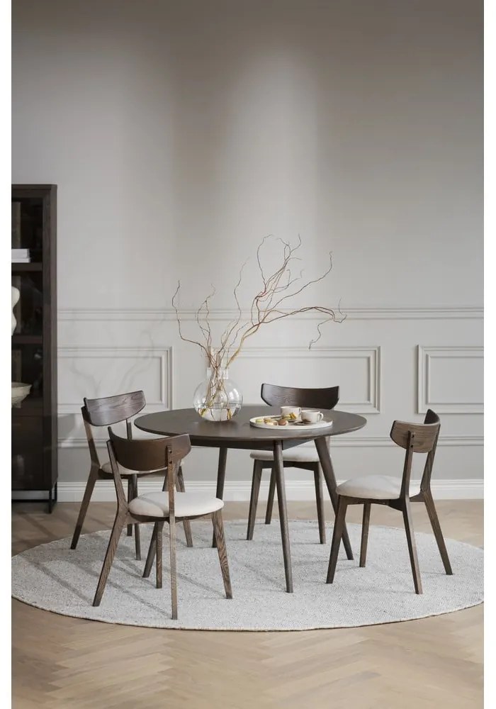 Tmavohnedý okrúhly jedálenský stôl v dekore duba ø 115 cm Yumi – Rowico