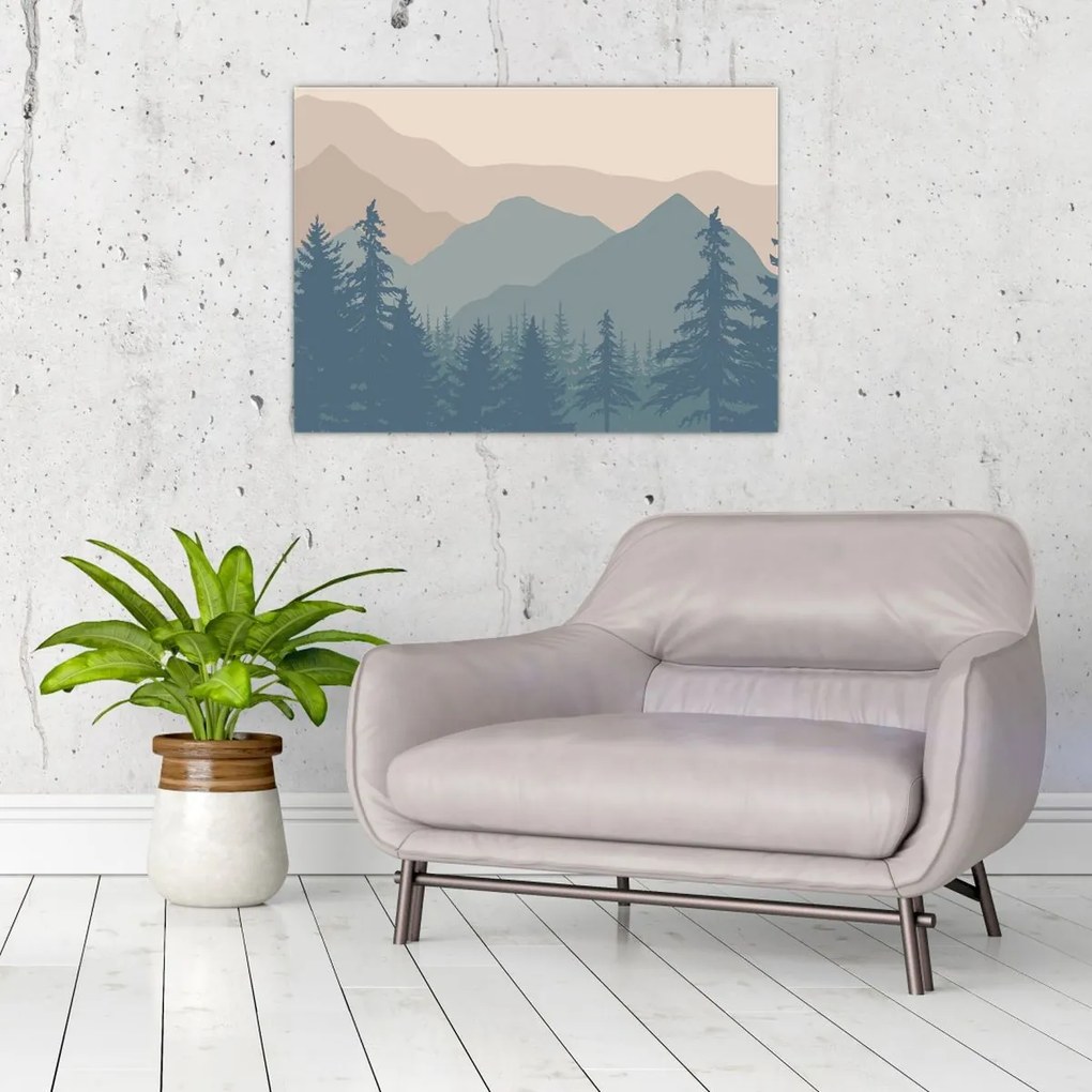 Sklenený obraz - Tyrkysové hory N⁰2 (70x50 cm)