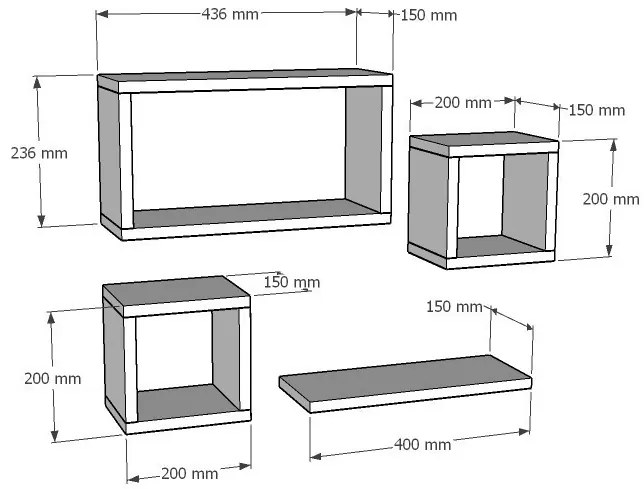 Súprava 4 nástenných políc BABI biela