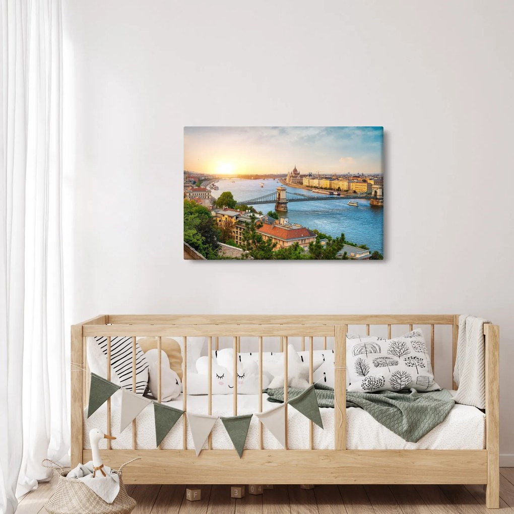 Obraz mesta Budapešť s riekou (90x60 cm)