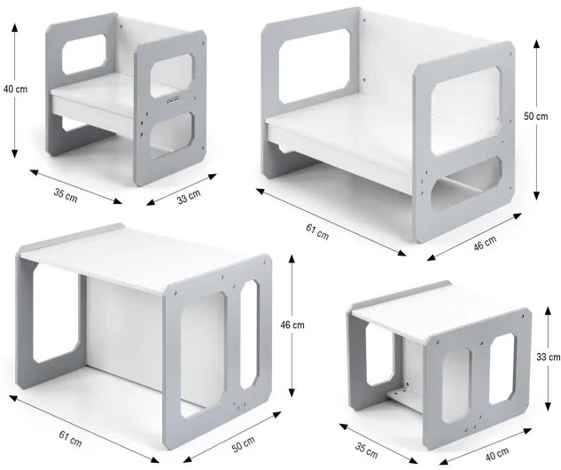 Detský stôl Stella 3v1 sivý so stoličkou