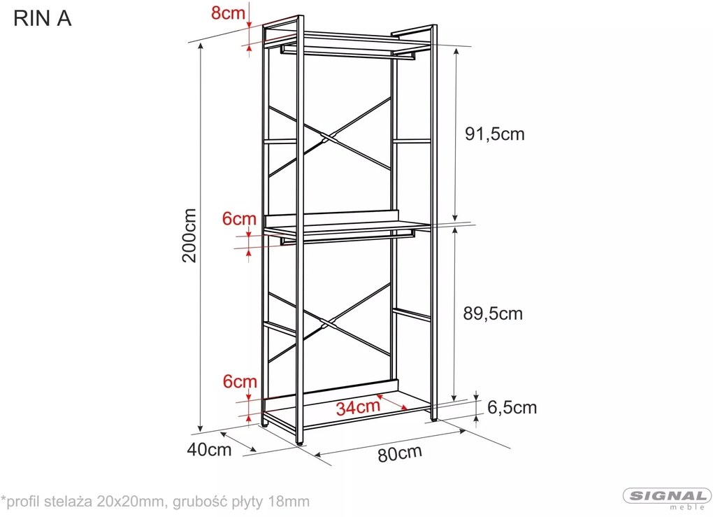 Otevřená šatní skříň Rin 01 200 cm černá