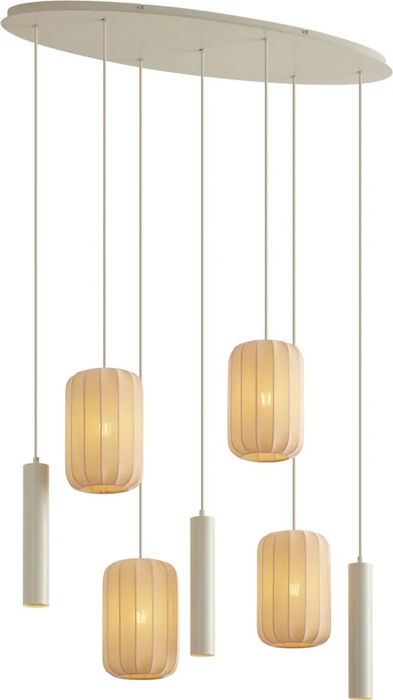 Japandi závesná lampa béžová 7-svetelná - Pluni Tuba