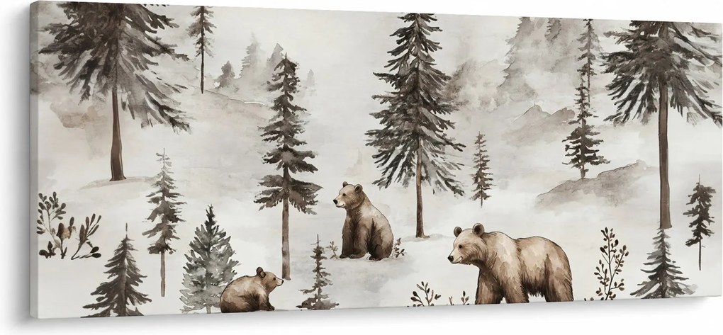 Obraz - Les s medveďmi (120x50 cm)