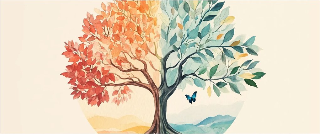 Obraz – Duálny strom s motýľom (120x50 cm)