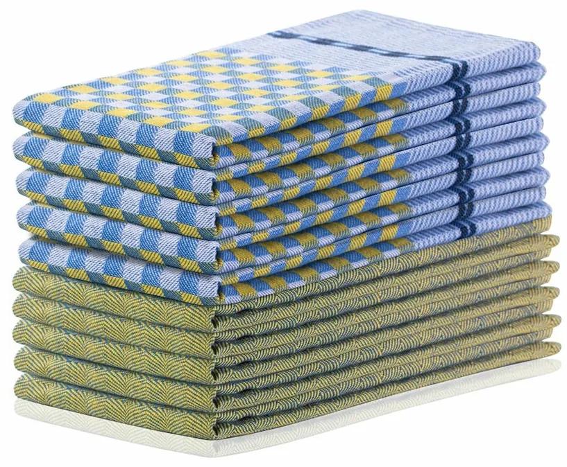 DecoKing Kuchynská utierka Louie žltá a modrá, 50 x 70 cm, sada 10 ks
