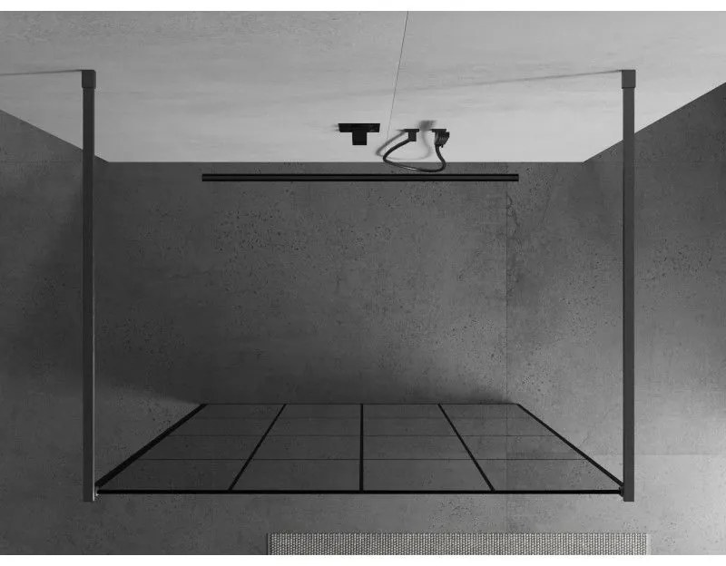 Mexen Kioto, sprchová zástena Walk-In 160 x 200 cm, 8mm sklo čierny vzor, grafitový profil, 800-160-002-66-77