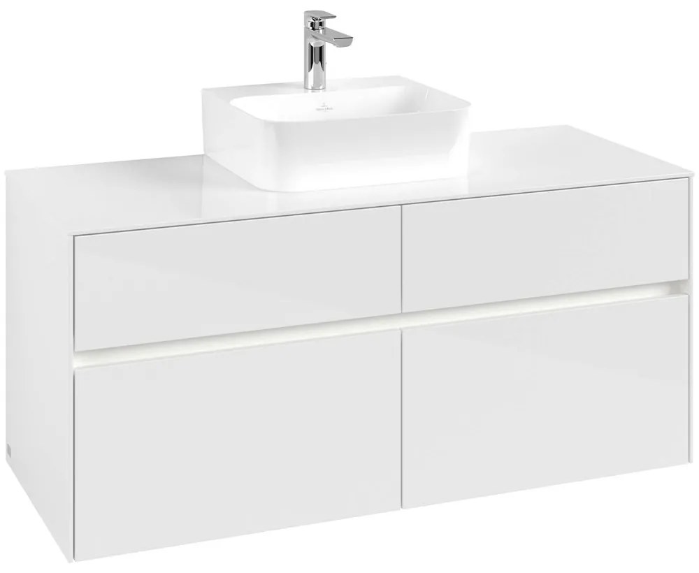 VILLEROY &amp; BOCH Collaro závesná skrinka pod umývadlo na dosku (umývadlo v strede), 4 zásuvky, s LED osvetlením, 1200 x 500 x 548 mm, Glossy White, C097B0DH