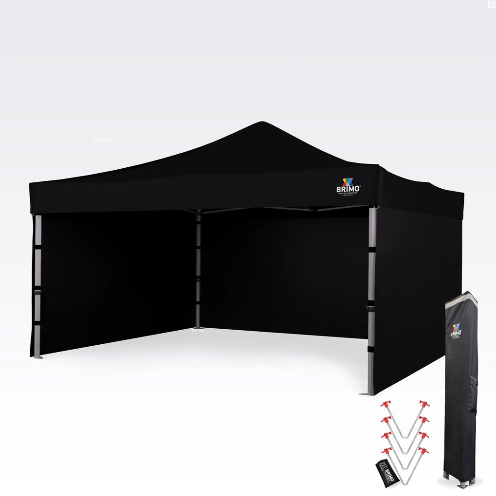 BRIMO Hliníkový promo stan 4x4 m ALU PREMIUM – 3 steny, HEX 45 mm - s 3 stenami - Čierna 16