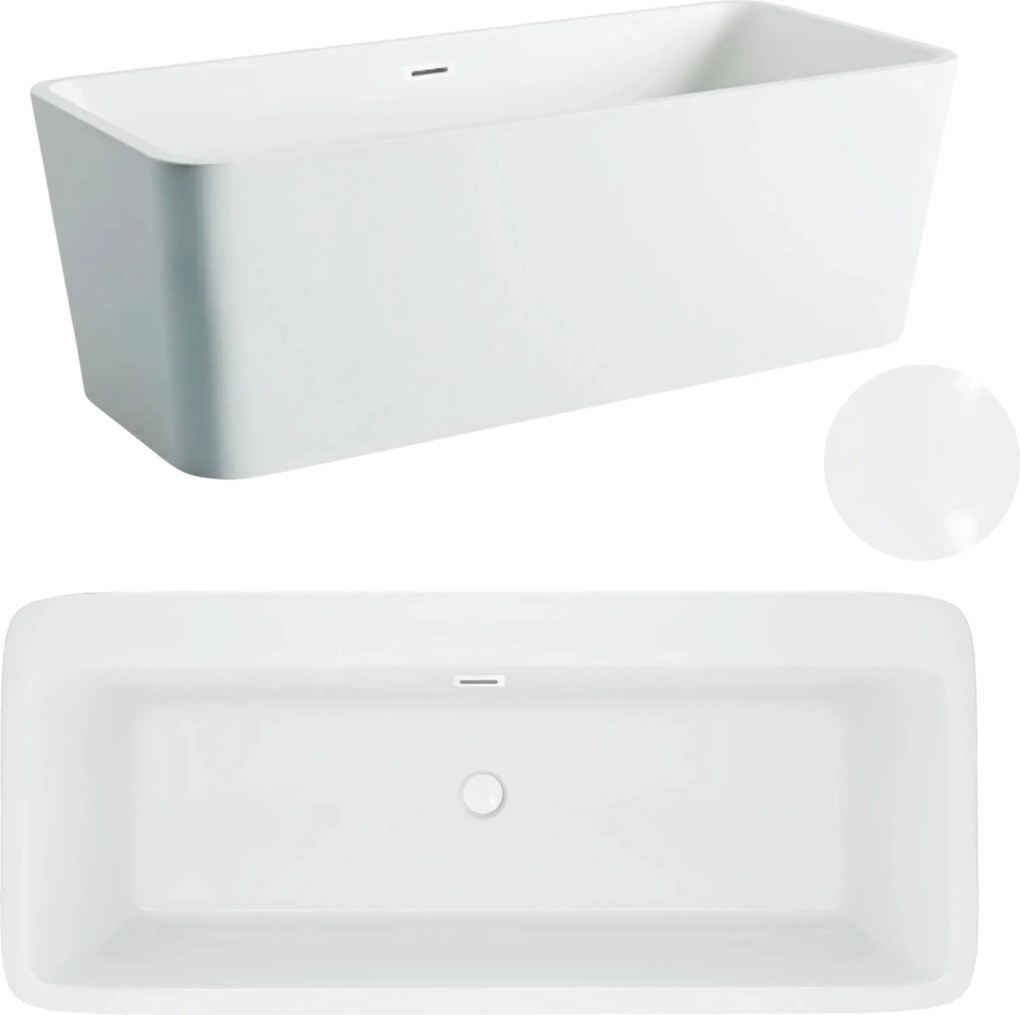 Aquauno Voľne Stojaca Vaňa 170 x 80 cm Biela Korok A Prepad