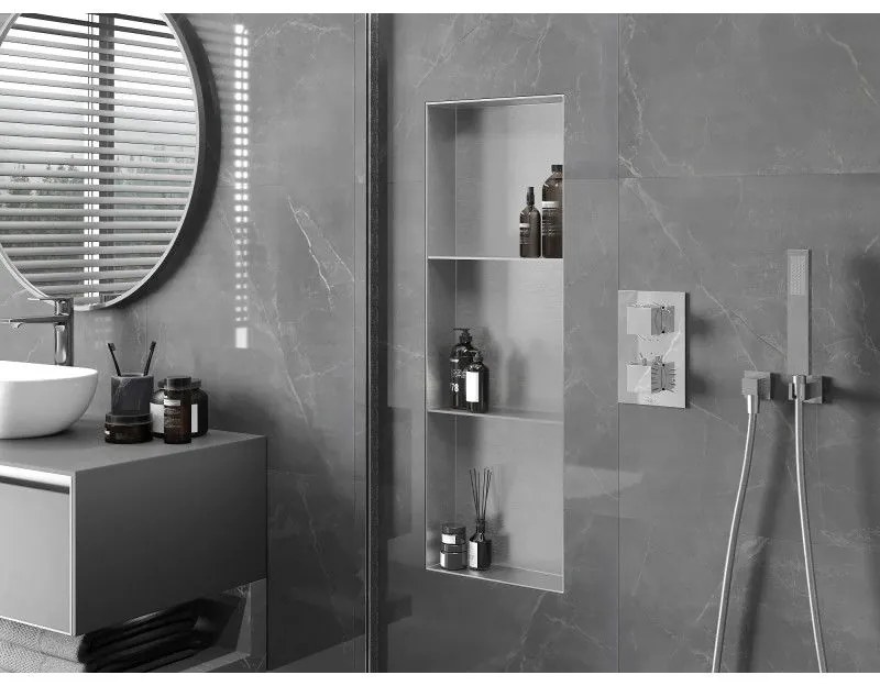 Mexen X-Wall-NR, polička na zapustenie pod obklad bez goliera 90 x 30 cm, oceľová, 1911903010S