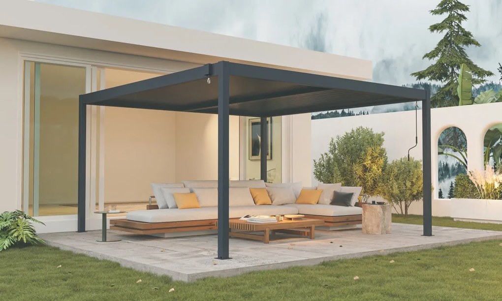 Hliníková bioklimatická pergola s lamelami BestBerg BBP-16G / 4 x 4 m / sivá