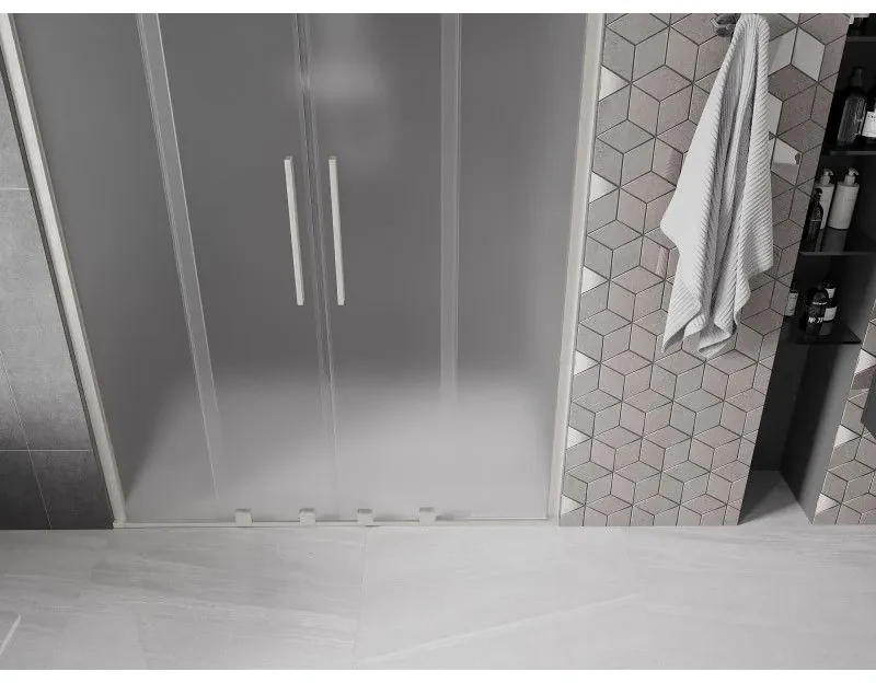 Mexen Velar Duo, posuvné sprchové dvere do otvoru 150 cm, 8mm sklo námraza, brúsená oceľ, 871-150-000-32-97