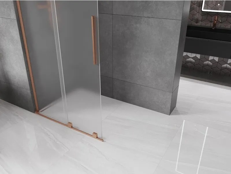 Mexen Velar L, posuvná sprchová zástena Walk-in 90 x 200 cm, 8mm sklo námraza, medená matná, 871-090-003-33-65