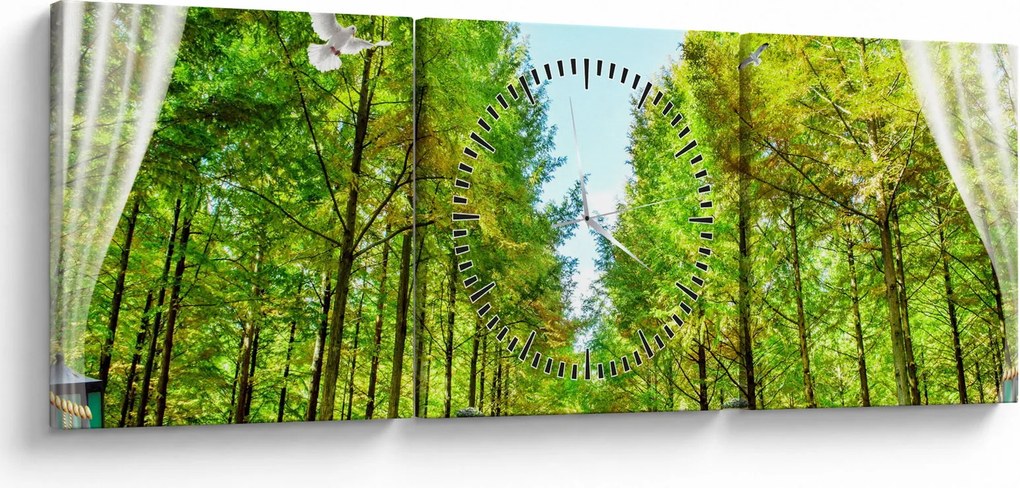 Obraz - Výhľad na les (s hodinami) (90x30 cm)