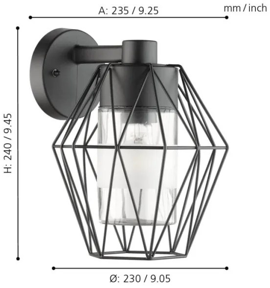 Eglo 97226 - Vonkajšie nástenné svietidlo CANOVE 1xE27/60W/230V