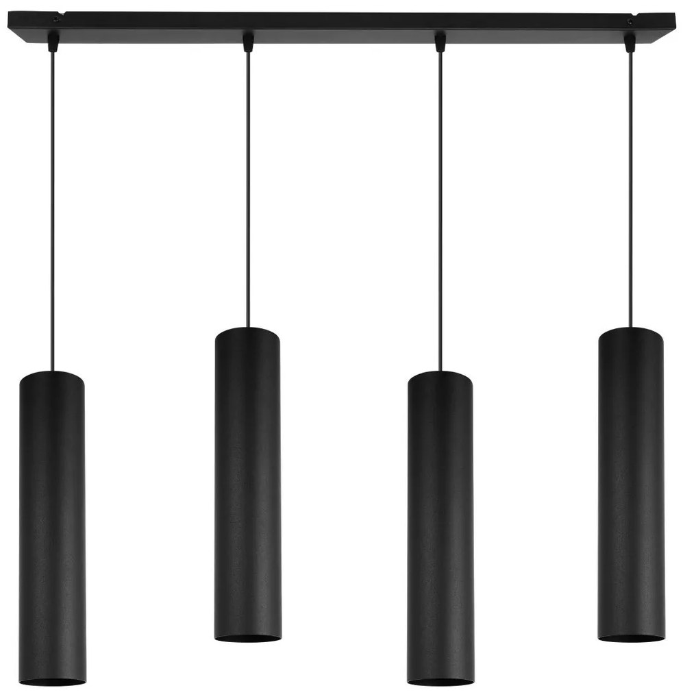 Závesné svietidlo Tuba, 4x čierne kovové tienidlo