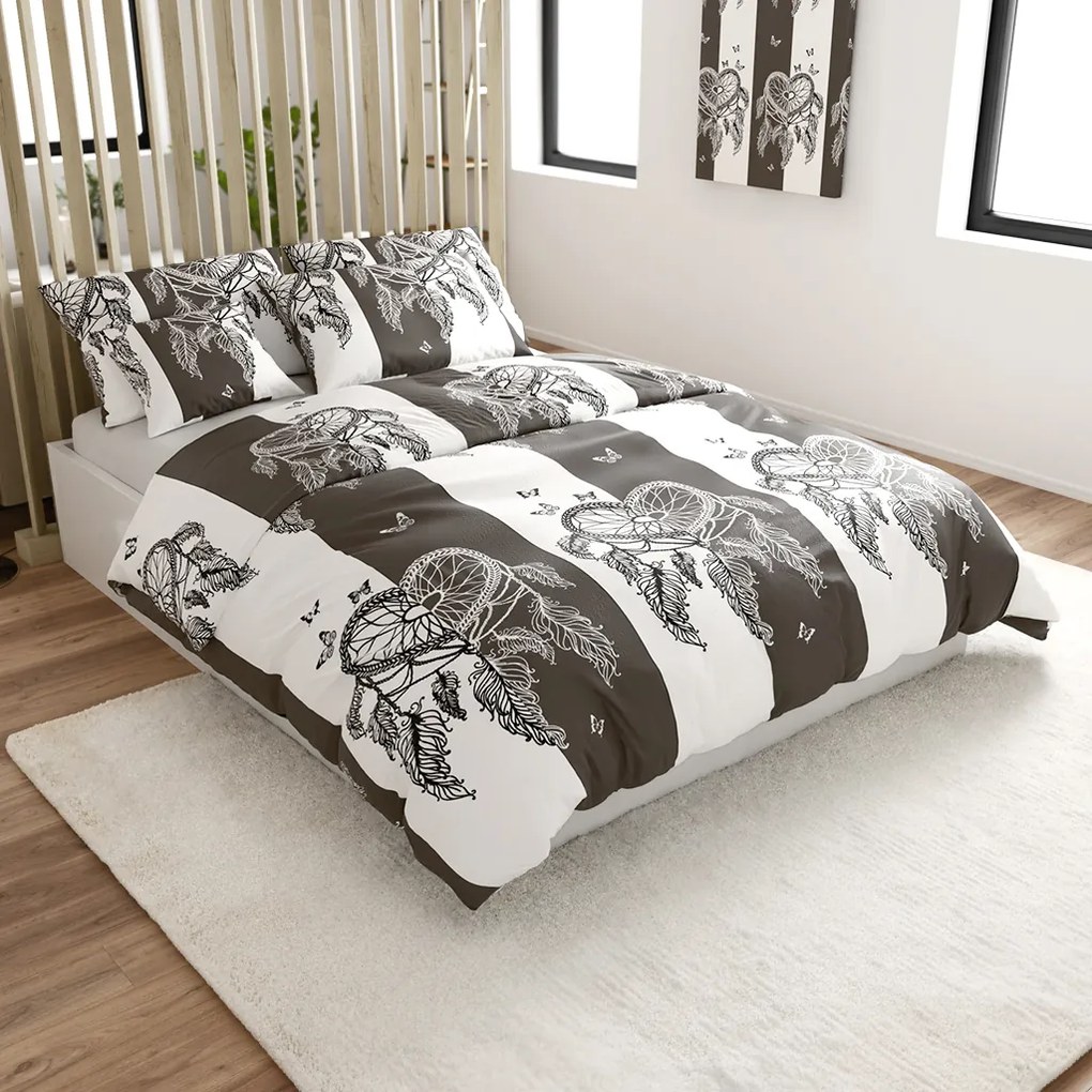 Súprava 2 ks mikroplyšových obliečok TIRSO sivobiele + plachta mikroplyš SOFT 180x200 cm biela, dvojlôžko