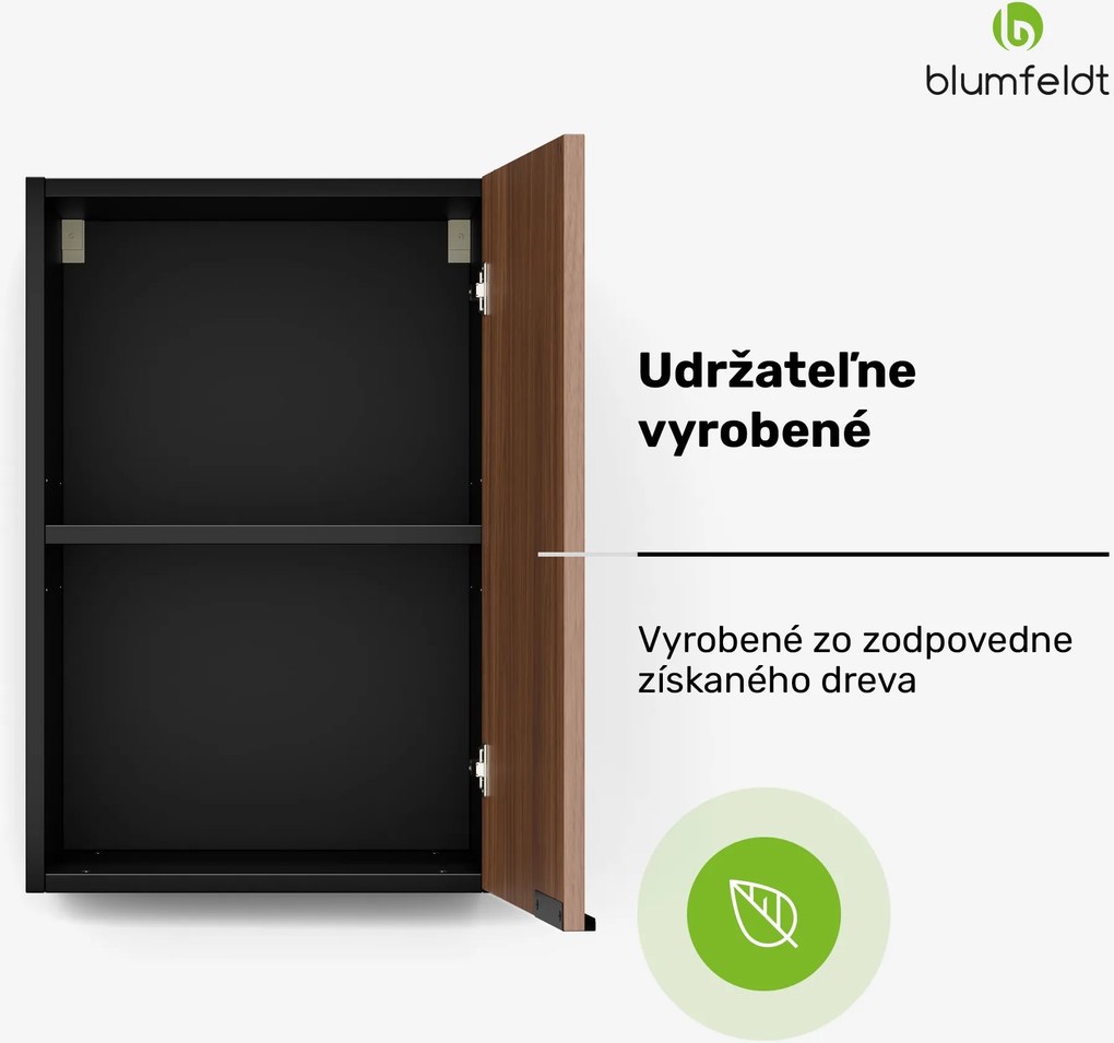 Blumfeldt WoodVista vysoká skrinka, Soft-Close, hliníkové rukoväte, udržateľné materiály
