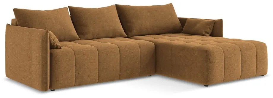 Terakotová rozkladacia/s úložným priestorom rohová pohovka (pravý roh/s leňoškou) Moku – Makamii