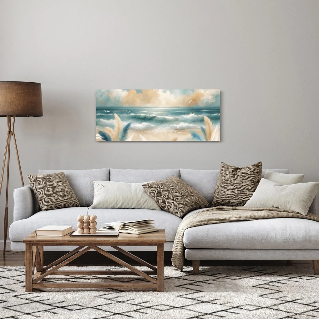 Obraz – Maľovaná pláž v jemných farbách (120x50 cm)