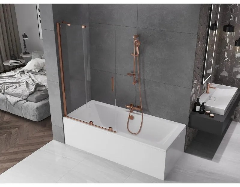 Mexen Velar, 2-krídlová posuvná vaňová zástena 100 x 150 cm, 8mm číre sklo, ružové zlato, 896-100-000-01-60