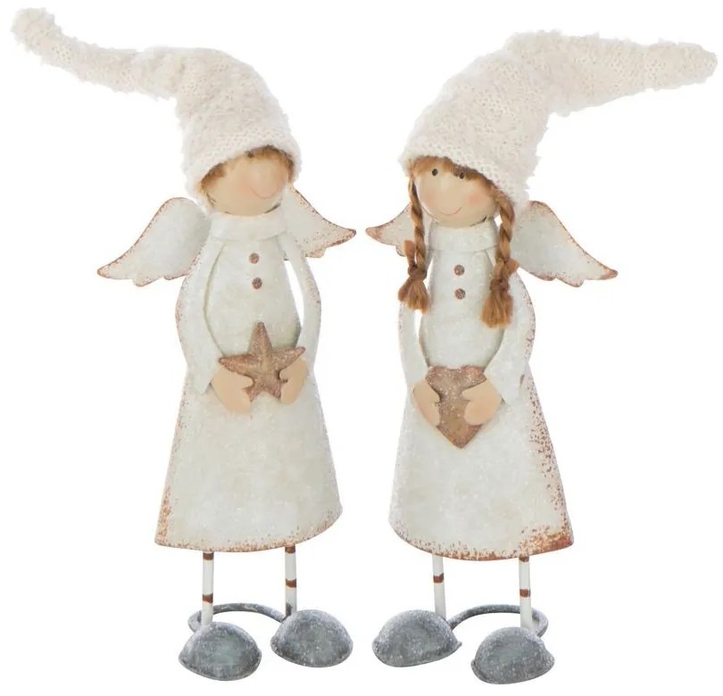 2ks biela antik dekorácia anjelikov s hviezdou a srdcom M - 10*7*28 cm