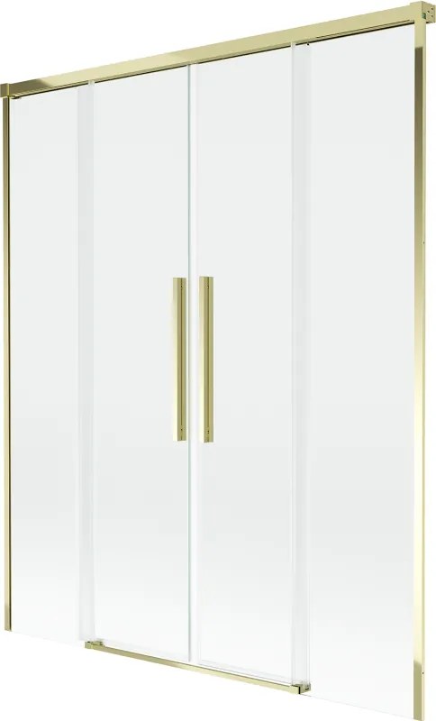 Mexen Rox, 2-krídlová posuvná vaňová zástena 140 x 150 cm, 8mm číre sklo, zlatý lesklý profil, 8C9-140-002-50-00