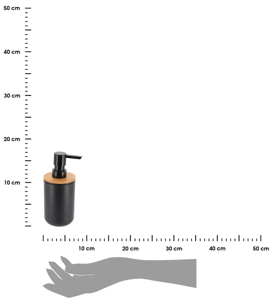 Dávkovač mydla Besson, čierna/s drevenými prvkami, 300 ml