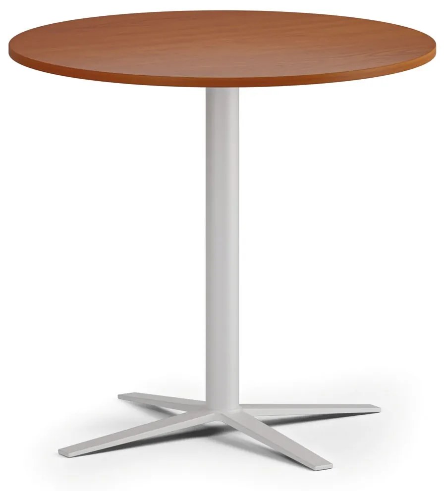 Konferenčný stolík AURA, priemer 80 cm, biela podnož, čerešňa