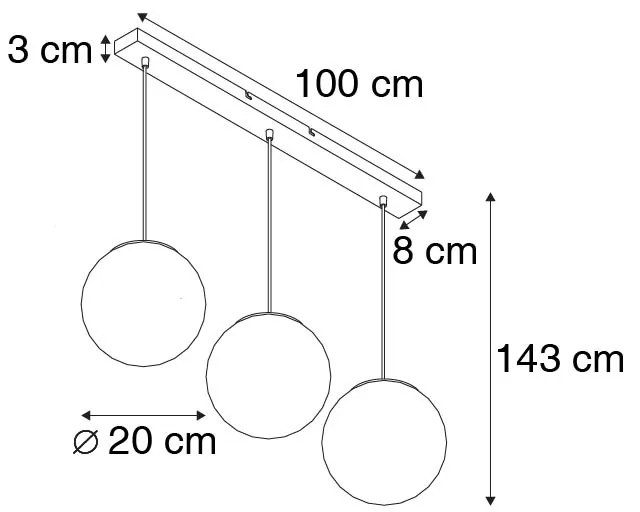 Art Deco závesné svietidlo čierne so zlatým sklom obdĺžnikové 3-žiarovkové - Pallon