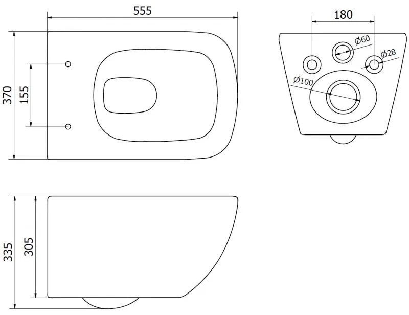 Mexen Timo, závesná WC misa 555x370x335 mm, Rimless Tornádo + WC sedadlo z duroplastu, biela lesklá, 30650200T