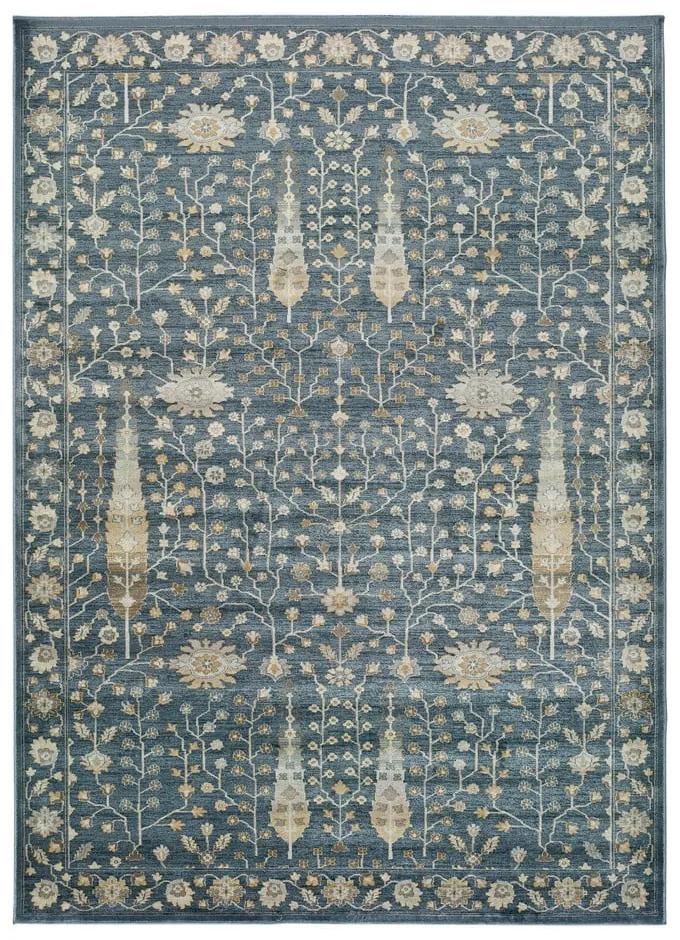Modrý koberec z viskózy Universal Vintage Flowers, 160 x 230 cm