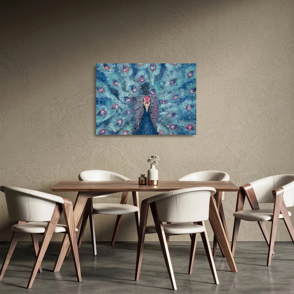 Sklenený obraz maľovaného páva (70x50 cm)